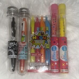 Smens Scented Pens Black Ink Medium Point 8 Count Lot Sugar Skull Neon Glitter